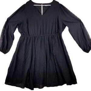 TORRID Black Textured V Neck Long Sleeve‎ Fit Flare Dress Size 2